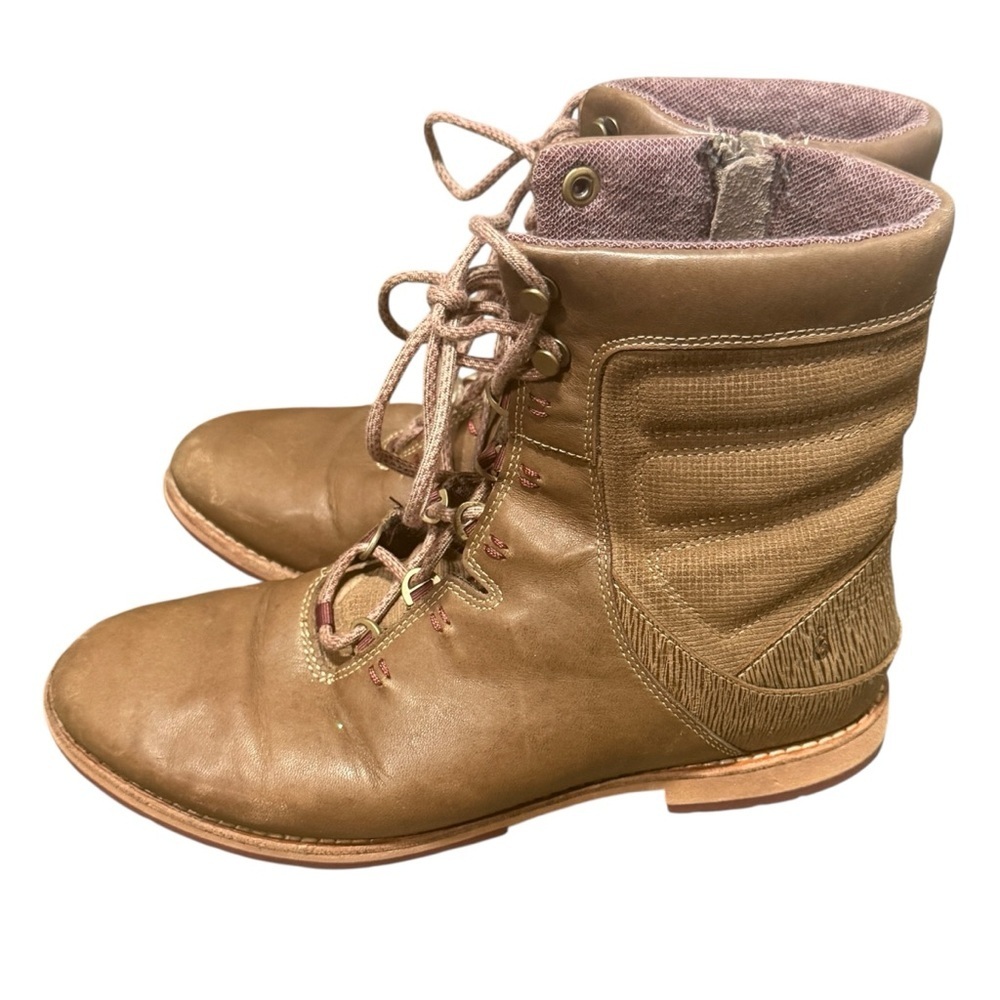 Ahnu Chenery Brown Leather Ankle Boots Size 9 Tie Easy On Zip Tan Urban Rugged - Picture 3 of 11